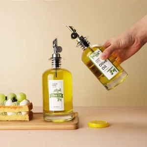 Clear Glass Olive Oil Dispenser Bottle With Metal Pour Spout