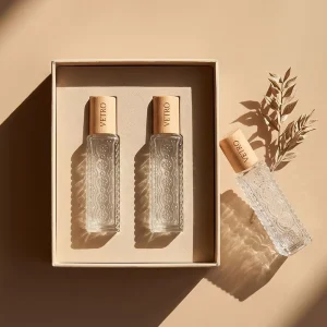 Clear Glass Perfume Bottle 10ml 12ml Tall Slim Rectangle with Gold or Black Cap