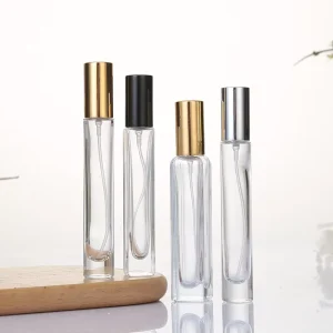 Clear Glass Perfume Bottle 10ml 15ml Round Square with 13-Thread Screw Cap Spray or Rollerball Applicator