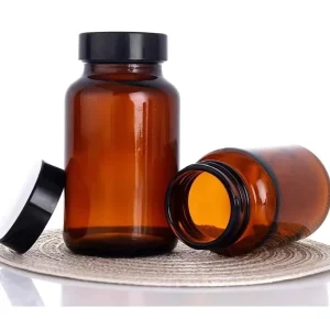 Clear Glass Pill Bottles with Wide Mouth Screw Cap, 100pcs, Screen Printed