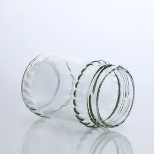 Clear Glass Sauce Bottle and Jar with Straight Edge and Metal Lid