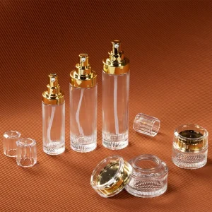 Clear Glass Skincare Packaging Set with Lotion Bottle and Face Cream Jar