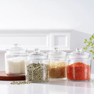 Clear Glass Storage Jar 960ML Wide Mouth Cover for Kitchen Food Storage