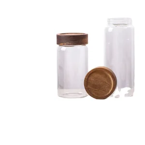 Clear Glass Storage Jar with Airtight Wooden Lid for Tea, Coffee, Sugar, and Snacks