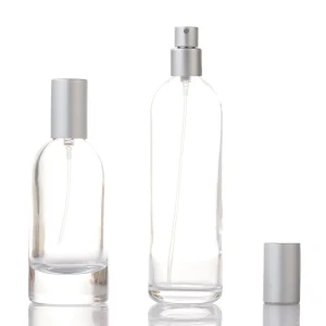 Clear Glass Thick Bottom Perfume Spray Bottle with Silver Cap, 30ml 50ml 100ml, Refillable