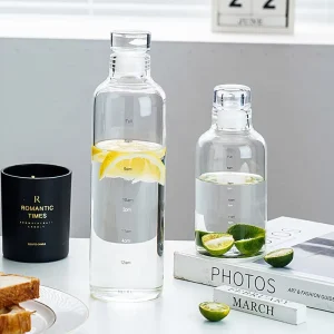 Clear Glass Water Bottle 500ml 750ml with Anti-Scald Sleeve and Scale Mark for Outdoor Drinkware