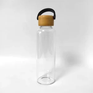 Clear Glass Water Bottle, High-Temperature Resistant, with Bamboo Cap for Daily Use