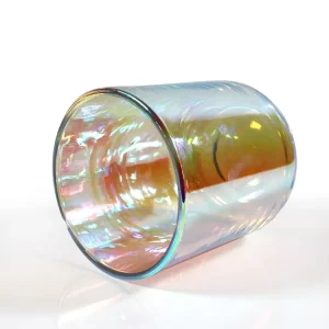 Clear Iridescent Rainbow Prism Glass Candle Jar with Lid