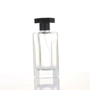 Clear Rectangular or Square Glass Perfume Bottle 30ml 50ml or 100ml with Crimp Neck Square Crystal Cap and Spray Pump