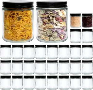 Clear Round Glass Candle, Food and Honey Jars with Metal Airtight Lids