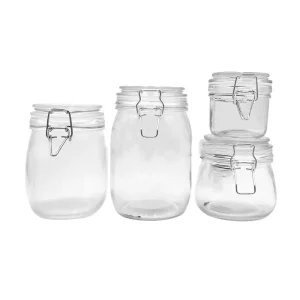 Clear Round Glass Food Storage Jars with Clamp Airtight Lids