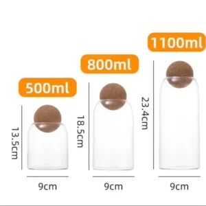 Clear Round Glass Storage Jar with Ball Cork Lid for Spices, Sugar, Salt, Tea, Nuts, and Coffee Beans