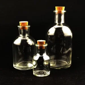 Clear Round Reagent Glass Bottle with Cork, 30ml, 120ml, 240ml, 1oz, 4oz, or 8oz