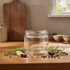 Clear Round Straight-Sided Glass Food Container Jar 150ml 250ml 350ml with Deep Metal Lid for Sauce Honey Jam Pickle