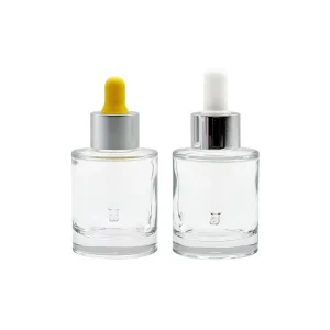 Clear Serum Glass Bottle Thick Wall 50ml Silver Cap Luxury Essential Oil Dropper for Skincare Model 50g