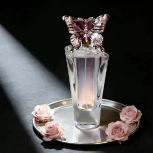 Clear Special Shape Glass Perfume Bottle butterfly Cap Customized 100Ml Spray Bottles Luxury Beautiful Spray Glass Bottle
