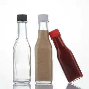 Clear Square Glass Bottles 3oz 5oz 8oz 100ml 150ml 250ml Woozy Chili Salad Ketchup Hot Sauce Empty With Cap