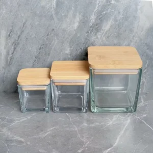 Clear Square Glass Candle Jar with Lid