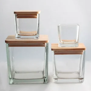 Clear Square Glass Candle Jar with Unusual Shape