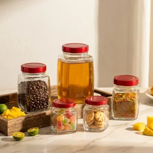 Clear Square Glass Jars with Lids for Packaging