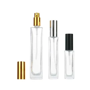 Clear Square Glass Perfume Bottle with Fine Mist Spray Pump 10ml 30ml 50ml 100ml