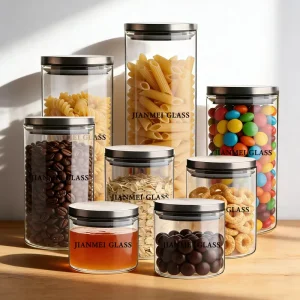 Clear Wide Mouth Cylinder Borosilicate Glass Coffee Bean Vacuum Canister Airtight Food Storage Container