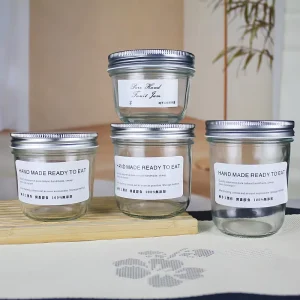 Clear Wide Mouth Food Grade Glass Jar with Metal Screw Lid for Fruit Jam, Honey, Yogurt, and Pudding