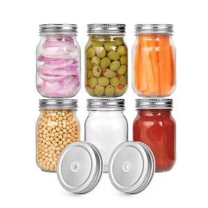 Clear Wide Mouth Glass Mason Jar with Metal Screw Lid for Food Storage, 4oz to 64oz