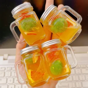 Clear Wide-Mouth Glass Mason Jars 4oz 8oz 12oz 16oz 32oz 64oz with Metal Screw Lids and Drinking Handles