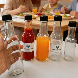 Clear Woozy Chili Salad Ketchup 5oz 8oz 250ml 150ml Glass Hot Sauce Bottle with Plastic Lid