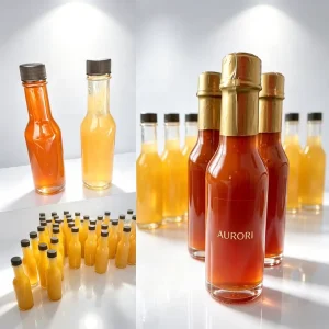 Clear Woozy Glass Bottle for Chili Salad Dressing Available in 8oz 250ml 100ml 150ml Glass Hot Sauce Bottle with Plastic Cap
