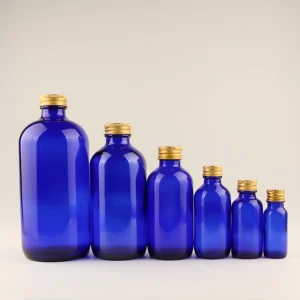 Cobalt Blue Boston Glass Bottle 15ml 30ml 60ml 120ml 240ml 480ml with Gold Lid for Laboratory Reagents and Medicine