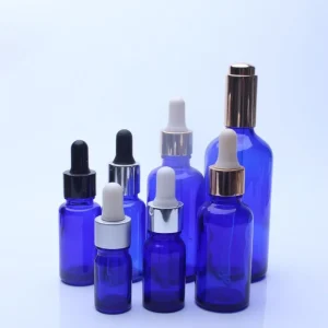 Cobalt Blue Essential Oil Glass Bottles with Droppers and Aluminum Caps