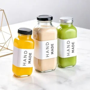 Cold-Pressed Beverage Water Glass Bottle 60ml 180ml 240ml 300ml 350ml 480ml with Screw Cap, Square Shape