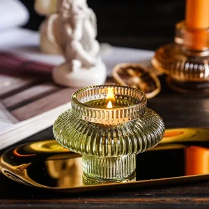 Colored Glass Candle Jar and Candle Holder