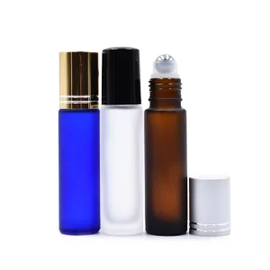 Colored Glass Perfume Roller Bottle with Lid and Stainless Steel Balls