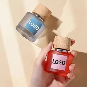Colourful 50ml Empty Frosted Glass Round Perfume Spray Bottle with Wooden Lid