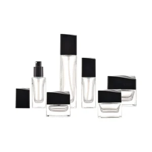Cool Black Set Packaging Skin Care Bottle Face Cream clear Glass Bottle Container for Face Body Cream a Set of Packing
