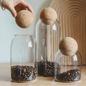 Cork Ball Style Borosilicate Glass Food Storage Jar, 500/800/1200ml Capacity
