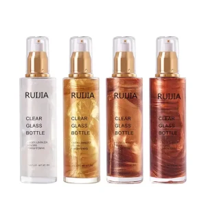 Cosmetic Flat Shoulder 30ml 50ml 100ml Frosted Clear Glass Bottle for Face Body Glow Shimmer Oil
