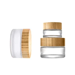 Cosmetic Glass Jar 5ml 10ml 15ml 20ml 30ml 50g Custom Color Round Empty with Bamboo Lid