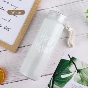 Covered Leakproof Sodium Calcium Glass Water Bottle with No Filter, Frosted Finish