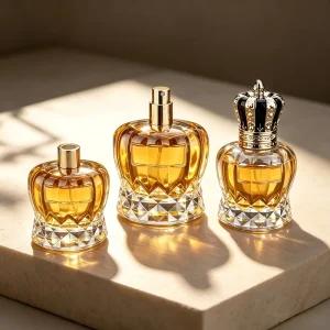 Crown-Shaped Glass Perfume Bottle 30ml 50ml, Portable Travel Container with Silk Screen Printing