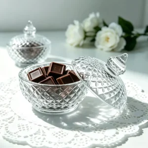 Crystal Glass Candy Jar with Lid for Candy, Sugar, Jewelry and Food Storage