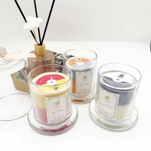 Crystal Glass Jar Scented Candles with Glass Caps, Pillar Shape, Custom Scent