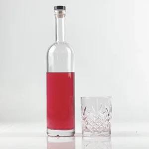 Crystal Glass Spirits Bottle 700ml 750ml Round Shape with Cork Stopper for Gin Whiskey Vodka Wine