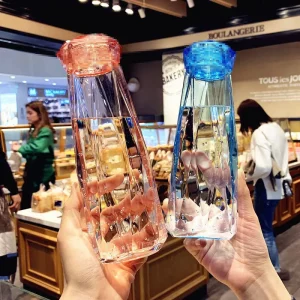 Crystal-Infused Gem Water Bottle, 500ml Glass Bottle with Colored Stone