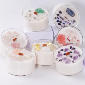 Crystal Scented Soy Wax Candle Set with Glass Jar and Wood Wick