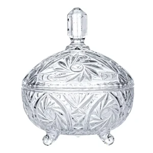 Crystal Transparent Glass Candy Jar with Base and Sunflower Pattern, Manufacturer