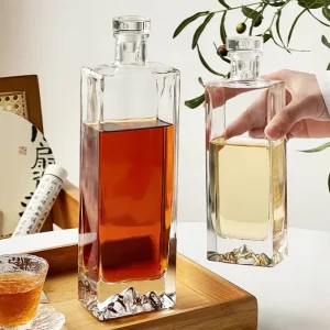 Custom 100ml 200ml 500ml 1L Vodka Whiskey Liquor Brandy Decanter Square Glass Bottle with Glass Cork